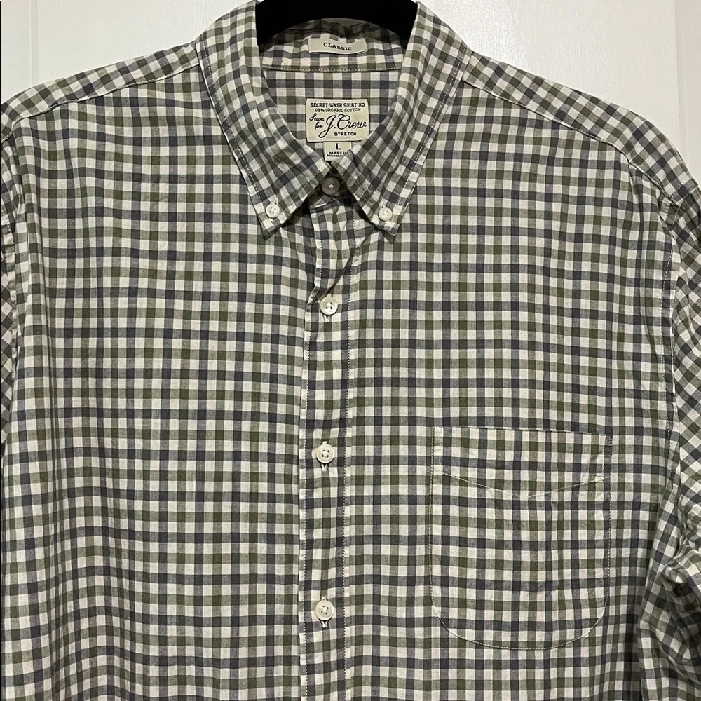 J. Crew Stretch Secret Wash Organic Cotton Poplin Shirt Sz Large